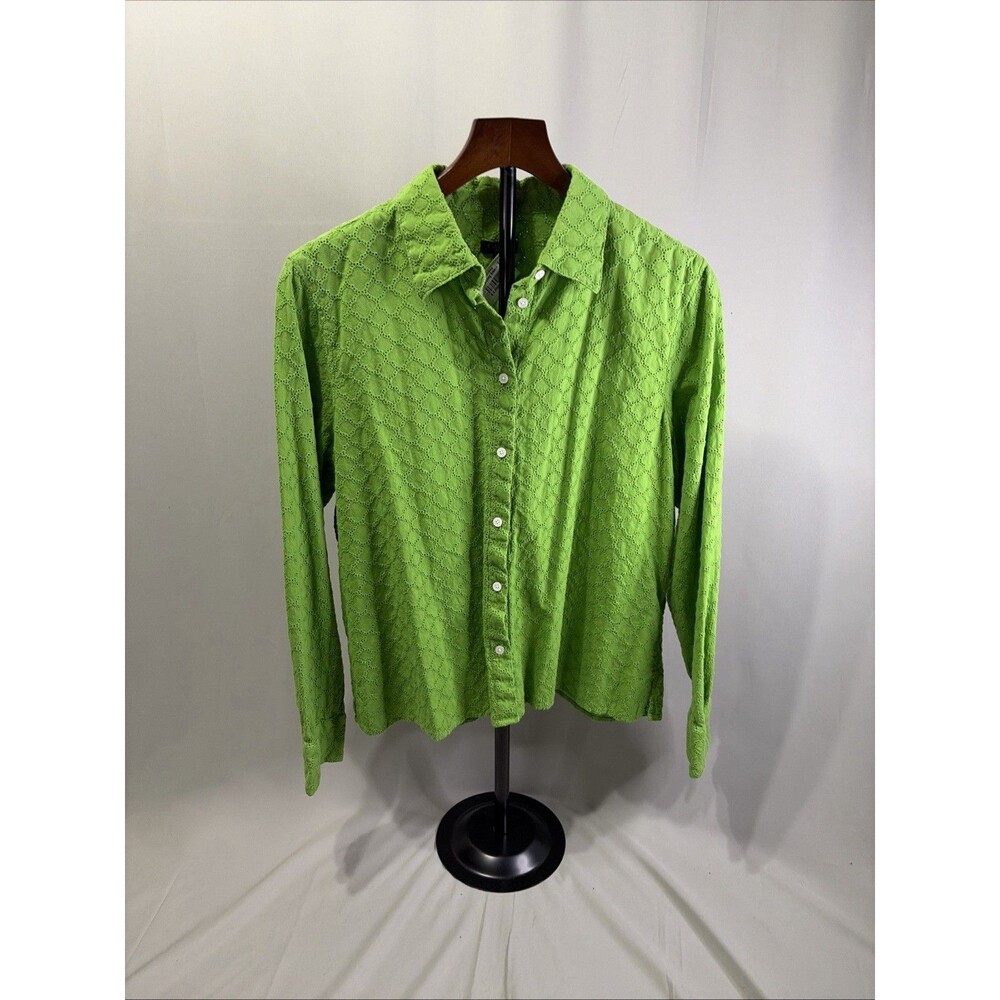 Talbots Small Lime Green Eyelet Blouse Woman's Summer 100% Cotton